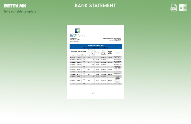 Шаблон за извод од банка во модерен стил на Габон BGFI